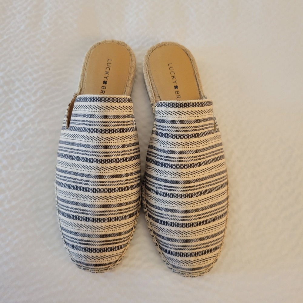 Lucky Brand Espadrille Mules Womens 9‎ Blue Cream Striped Slip On Flats